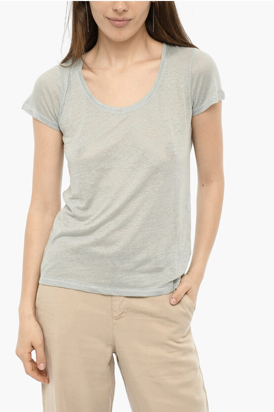 Woolrich Solid Color Linen T-shirt In Gray