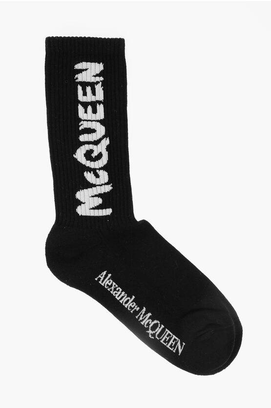 Shop Alexander Mcqueen Solid Color Long Socks With Contrasting Details