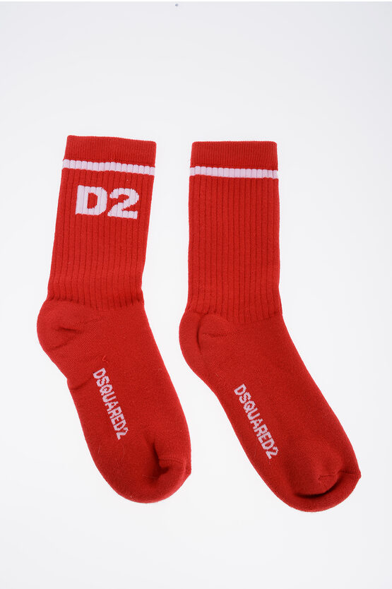 Shop Dsquared2 Solid Color Long Socks With Contrasting Logo