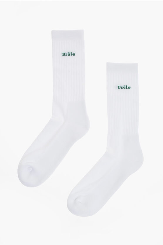 Drôle De Monsieur Solid Color Long Socks With Ribbed Detail In Multi