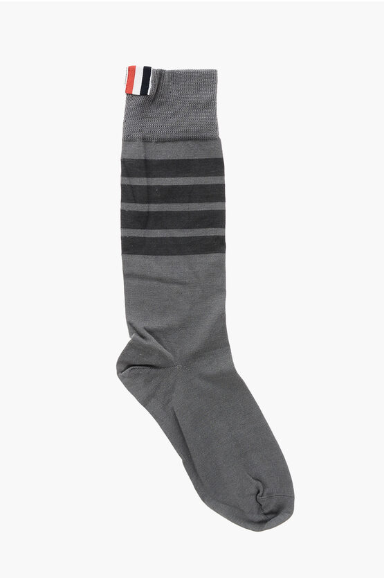 Thom Browne Solid Color Long Socks In Gray