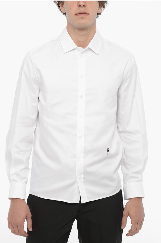 Shop Neil Barrett Solid Color Loose Fit Shirt With Contrasting Embroidery