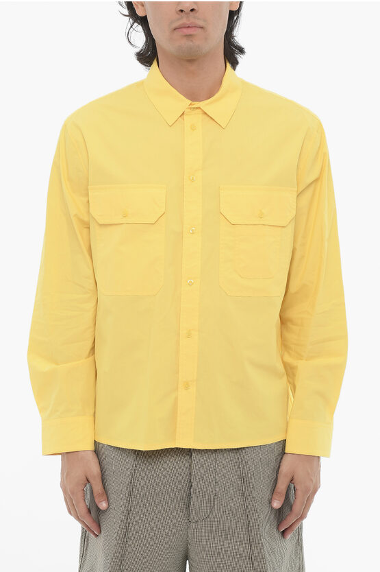 Neil Barrett Solid Color Loose Fit Shirt With Double Breast Pocket In Yellow