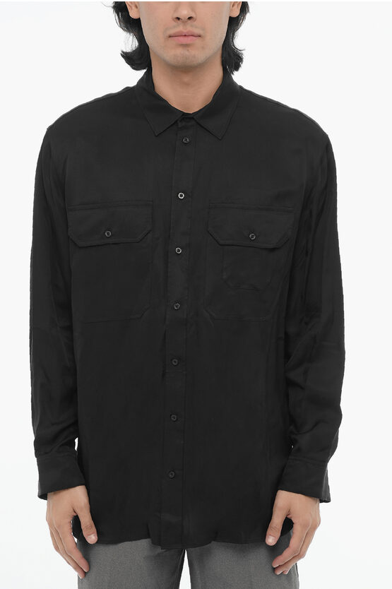 Neil Barrett Solid Color Loose Fit Shirt With Double Breast Pocket In Black