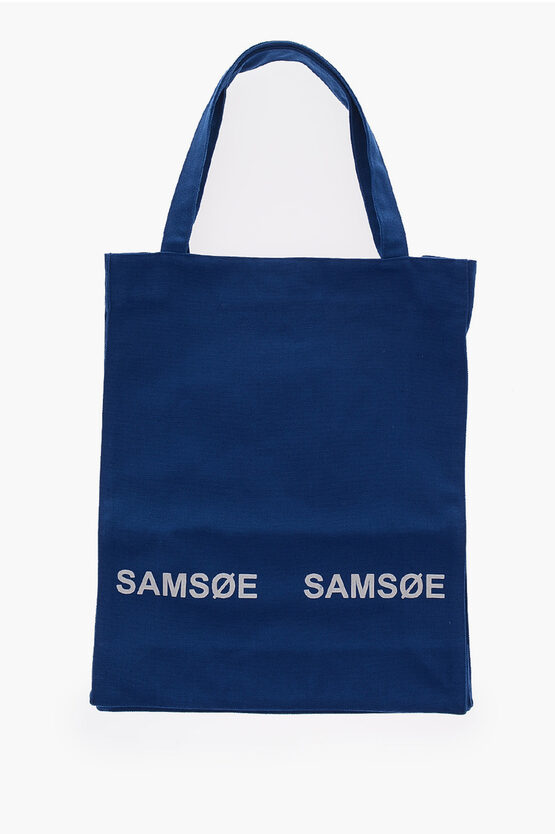 Samsoe & Samsoe Solid Colour Luca Shopper Bag With Printed Logo In Neutral