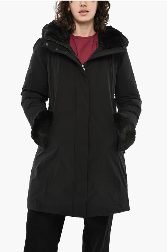 Woolrich Solid Color Luxury Down Jacket With Hidden Closure In Black