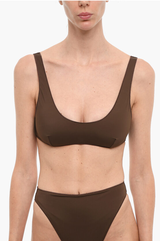 Oseree Solid Color Lycra Bikini Top In Brown