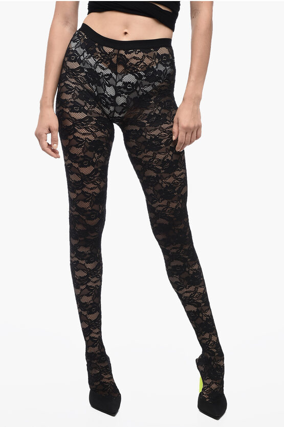 Dolce & Gabbana Solid Color Macramè Lace Tights