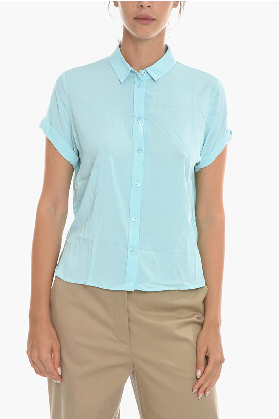 Samsoe & Samsoe Solid Color Majan Shirt With Short Sleeve In Blue