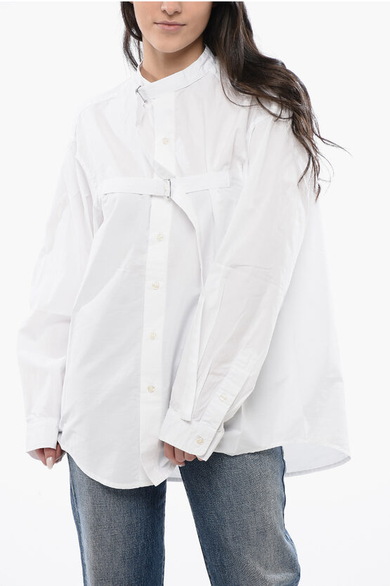 R13 Solid Color Mandarin Collar Shirt With Belt Details