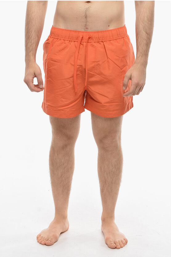 Samsoe & Samsoe Solid Colour Mason Swim Shorts With 3 Pockets In Orange