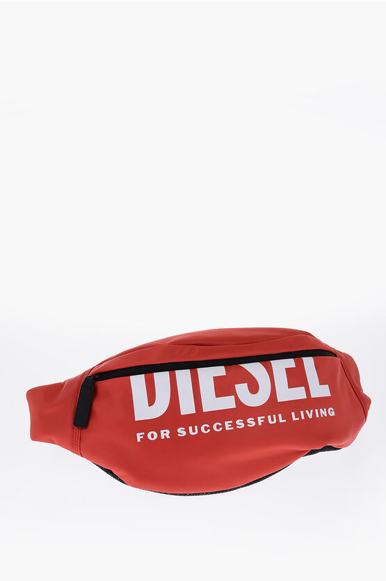 Diesel Solid Color Maxi Bum Bag With Printed Contrasting Logo In Red