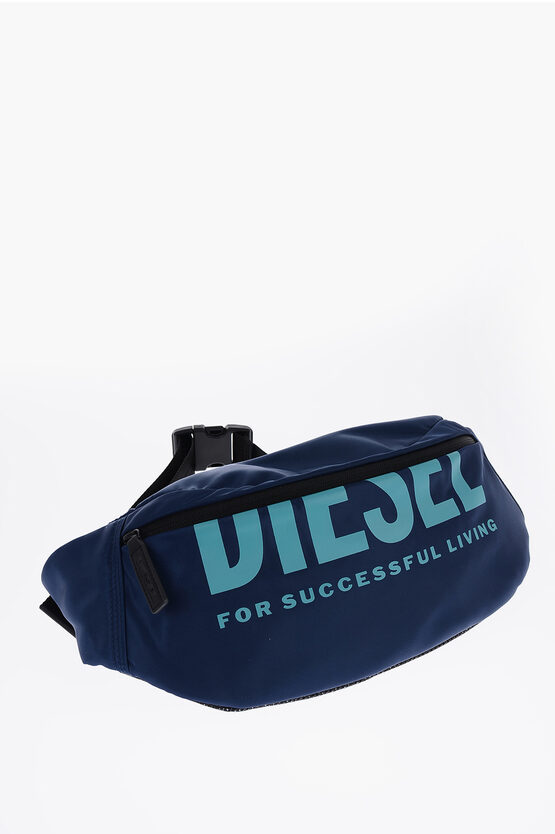 Diesel Solid Colour Maxi Bum Bag With Printed Contrasting Logo In Blue