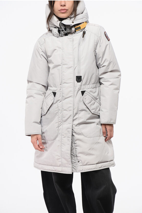 Parajumpers Solid Color Maxi Down Jacket In Gray