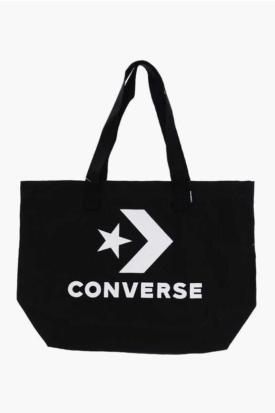 Converse Solid Color Maxi Tote Bag With Contrasting Print In Black