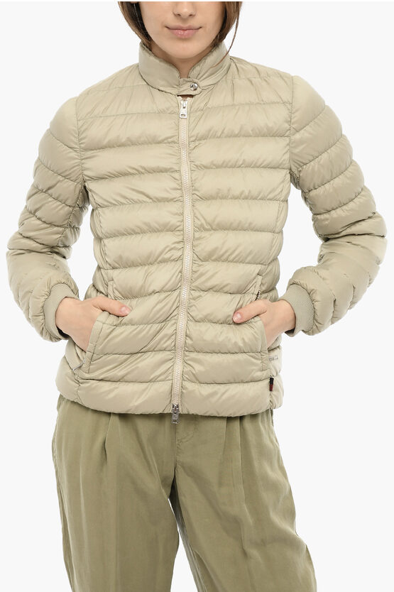 Woolrich Solid Colour Mayflower Lightweight Down Jacket With Zipped Cl In Neutral
