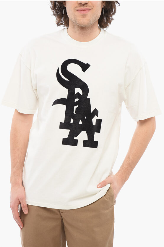 1989 Studio Solid Color Midwest Crewneck T-shirt With Contrasting Flocke
