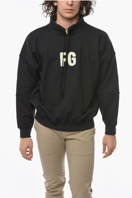 Fear Of God Solid Color Mock Neck Sweatshirt With Contrasting Monogram In Black