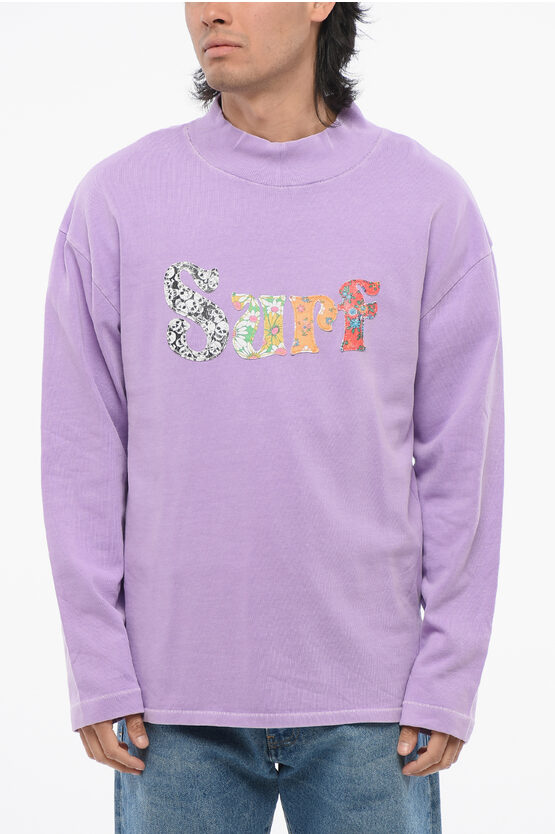 Erl Solid Color Mock-neck Sweatshirt With Contrasting Patches