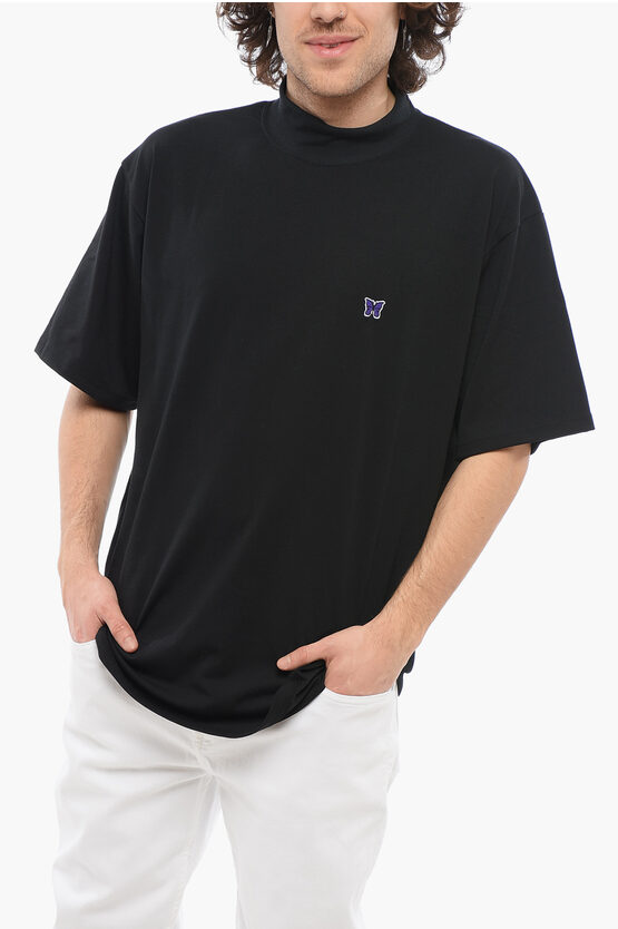 Shop Needles Solid Color Mock-neck T-shirt With Butterfly Embroidery