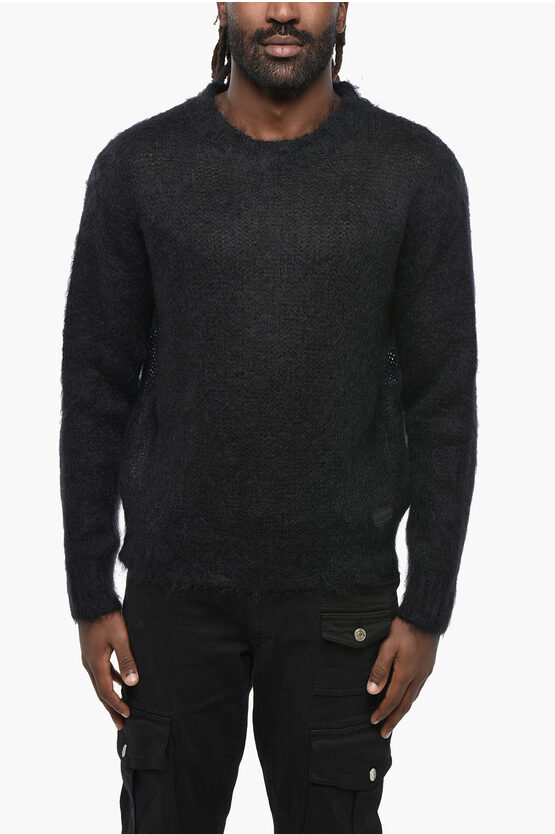 Dsquared2 Solid Color Mohair Blend Fuzzy Sweater In Black