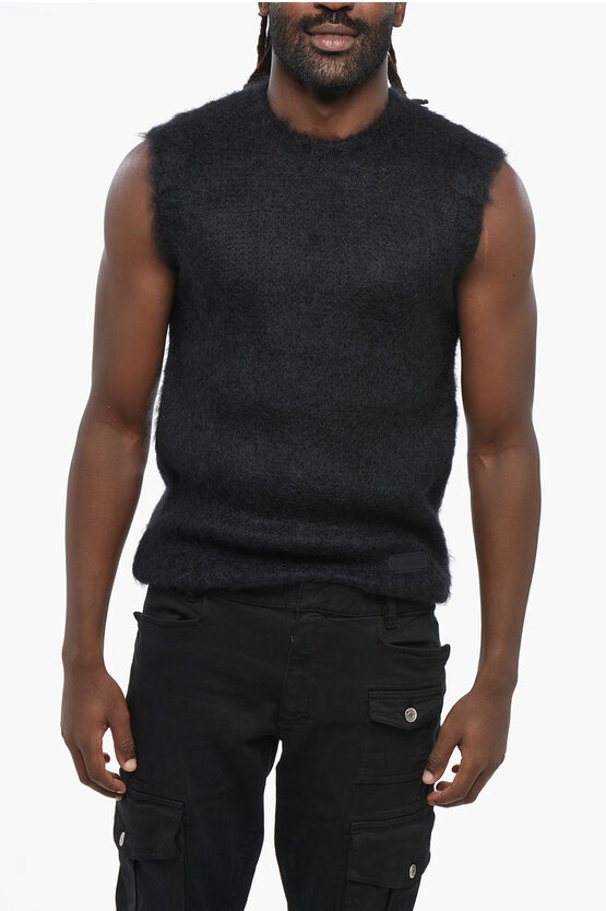 Dsquared2 Solid Color Mohair Blend Fuzzy Vest In Black