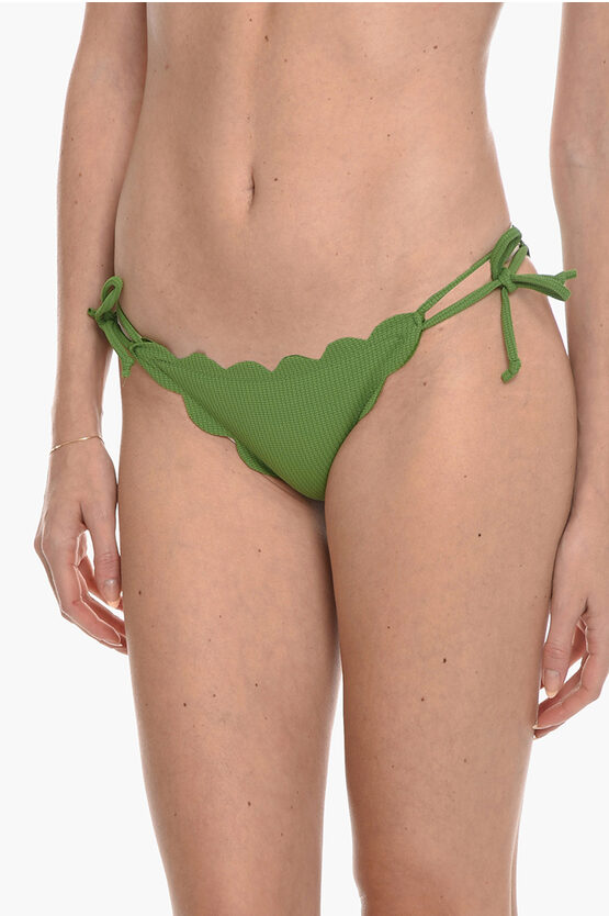 Marysia Solid Color Mott Bikini Bottom With Scalloped Edges In Green