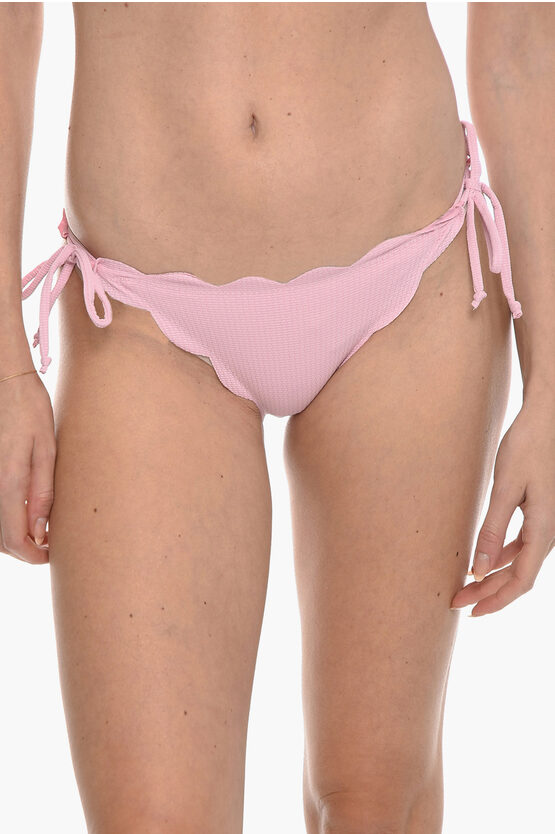 Marysia Solid Color Mott Bikini Bottom With Scalloped Edges In Pink