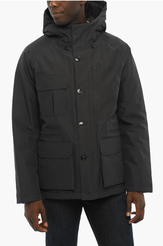 Woolrich Solid Color Mountain Down Jacket With Hood In Black