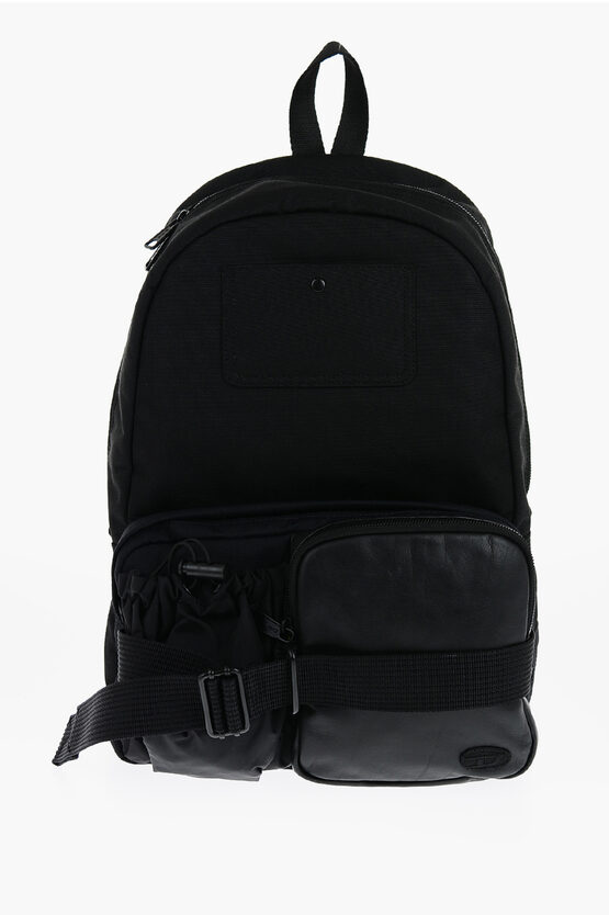 Diesel Solid Colour Multi-pocket Backpack With Leather Trims