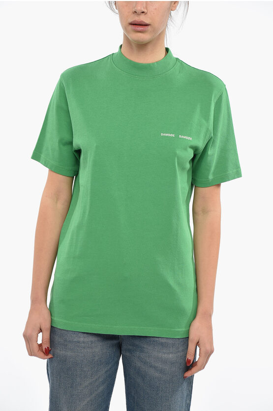 Samsoe & Samsoe Solid Color Norsbro Crew-neck T-shirt With Contrasting Logo In Green