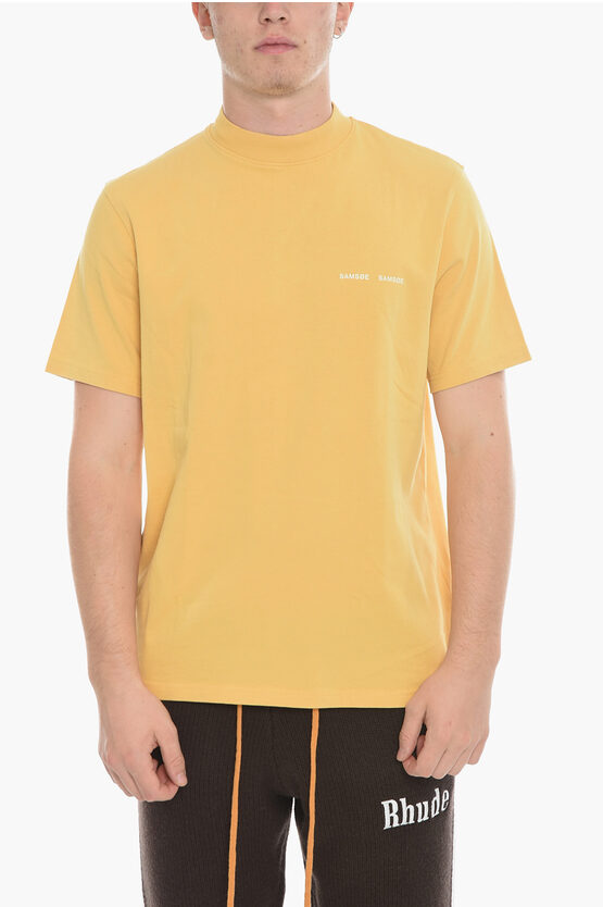 Samsoe & Samsoe Solid Color Norsbro Crew-neck T-shirt With Printed Logo In Yellow