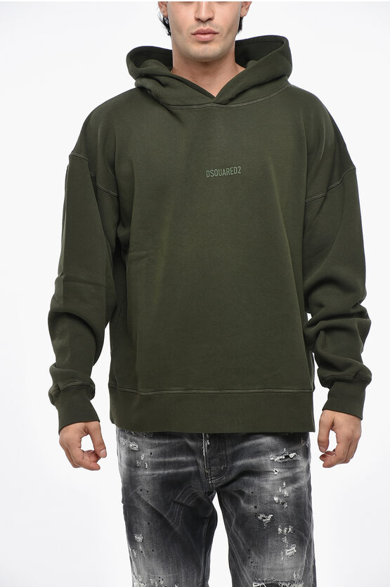 Dsquared2 Solid Color Nyc Fit Hoodie With Embossed Logo In Green