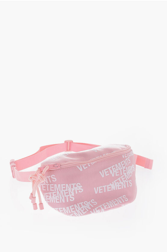 Vetements Solid Color Nylon Bum Bag With All-over Logo In Black