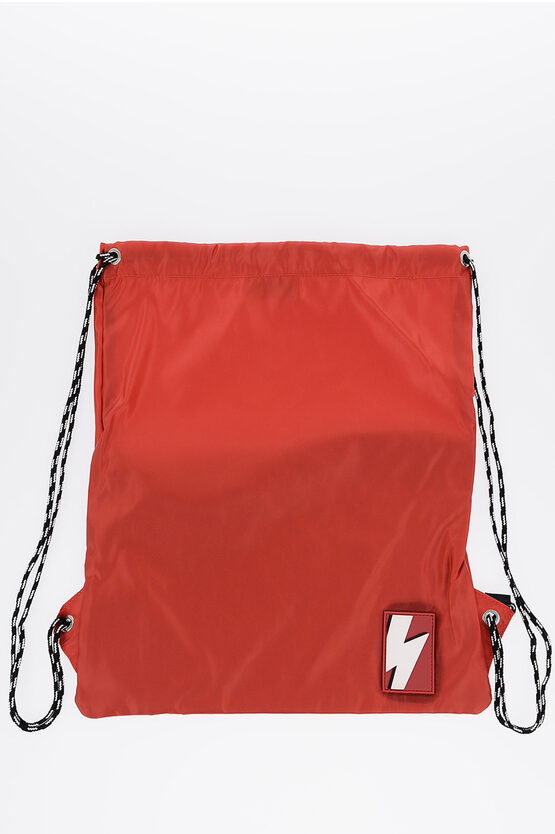 NEIL BARRETT SOLID COLOR NYLON DRAWSTRING BACKPACK WITH MONOGRAM