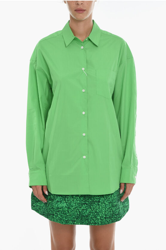 Samsoe & Samsoe Solid Color Oersized Lua Shirt With Breast Pocket In Green
