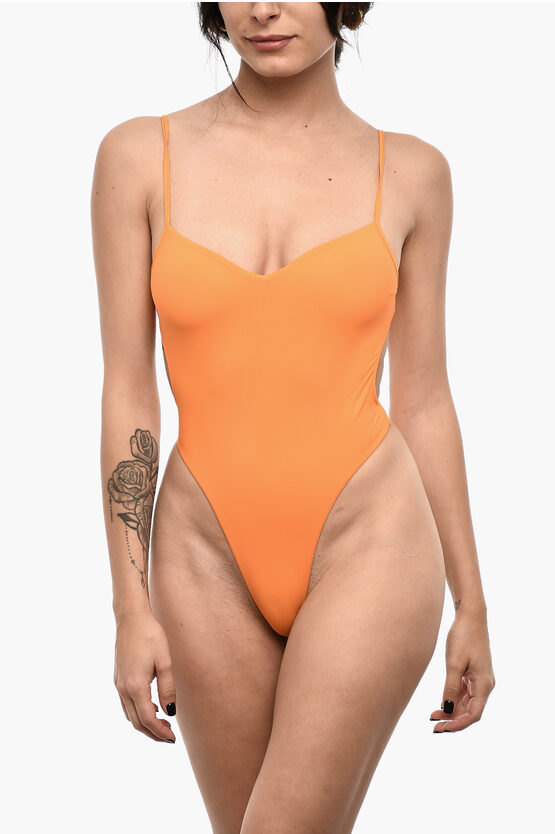 Dsquared2 Solid-color One-piece Swimsuit With Back Cut-out In Orange