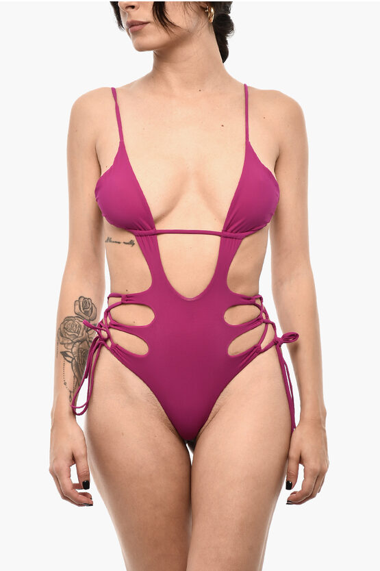 DSQUARED2 SOLID COLOR ONE PIECE SWIMSUIT WITH CUT-OUT DETAILS