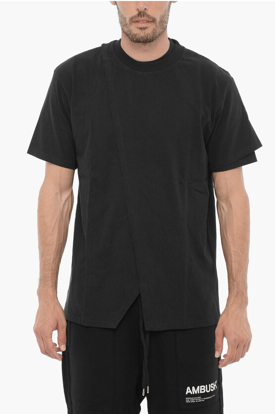 Ambush Solid Color Overlap Crew-neck T-shirt In Black