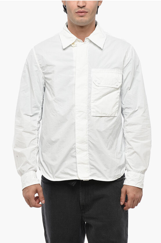 Ten C Solid Color Overshirt With Hidden Closure And Breast Pocket In White