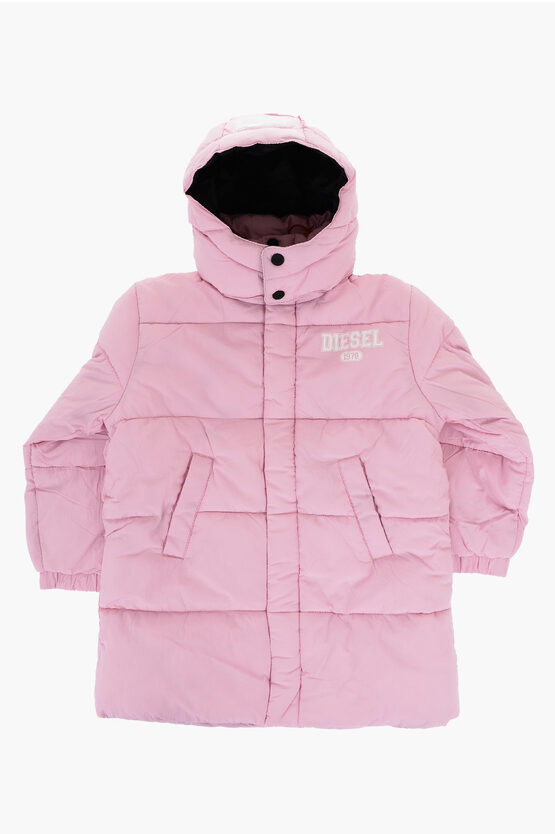 Diesel Solid Color Padded Jodit Jacket With Hood