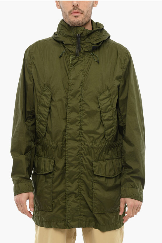 Woolrich Solid Color Parka With Hidden Closure In Green