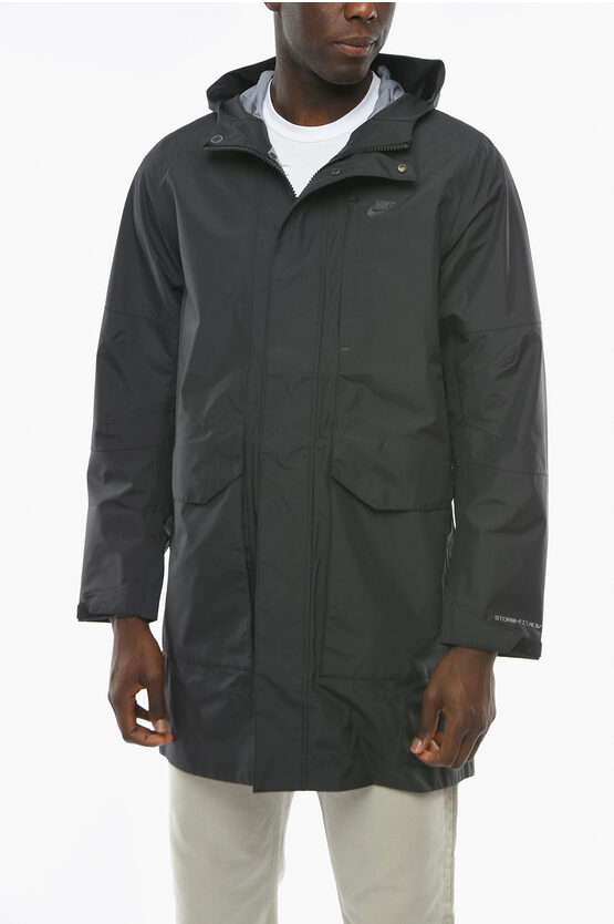 Nike Solid Color Parka With Hood And Hidden Closure In Gray
