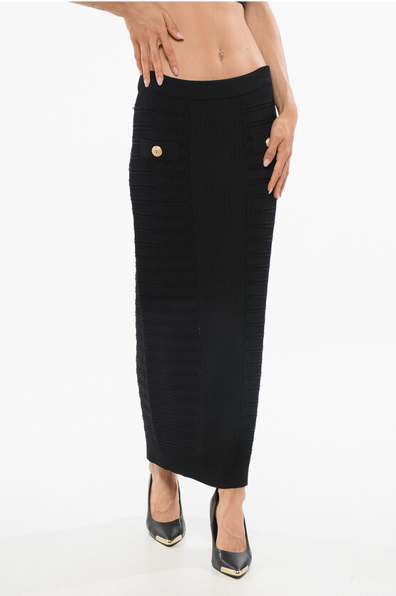Balmain Solid Color Pencil Skirt With Decorative Buttons