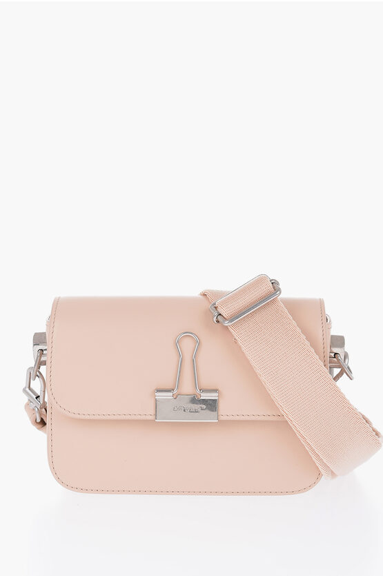 Off-white Solid Colour Plain Binder Leather Crossbody Bag In Pink