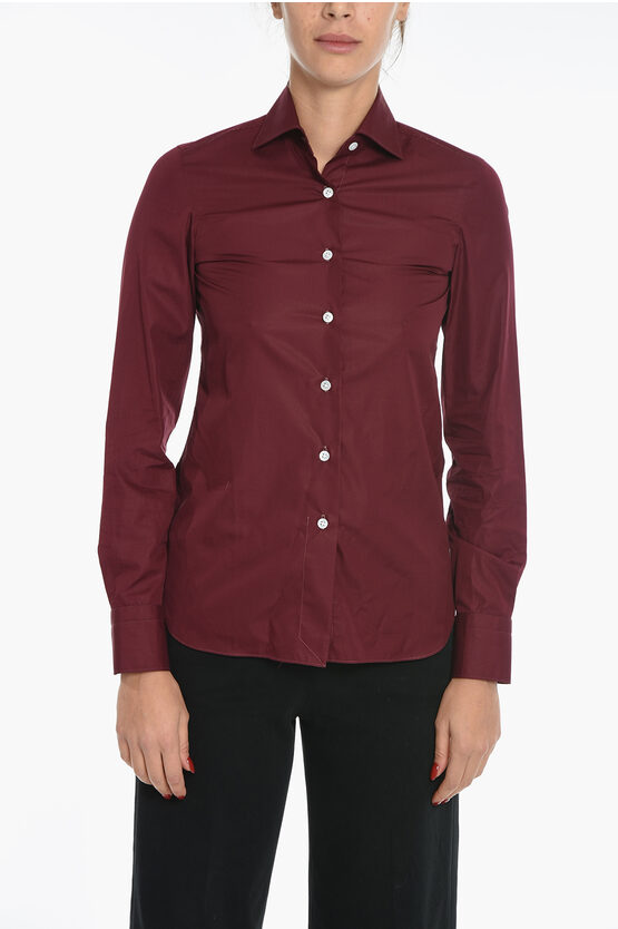 Finamore 1925 Solid Color Poplin Cotton Ivana Shirt In Red
