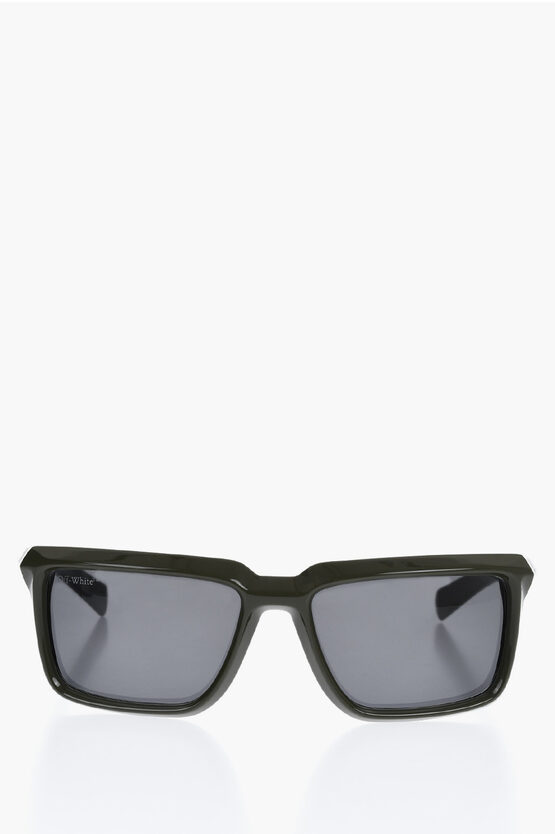 Off-white Solid Color Portland Rectangular Sunglasses With Embossed Lo In Black
