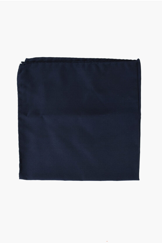 Corneliani Solid Color Pure Silk Pocket Square In Blue