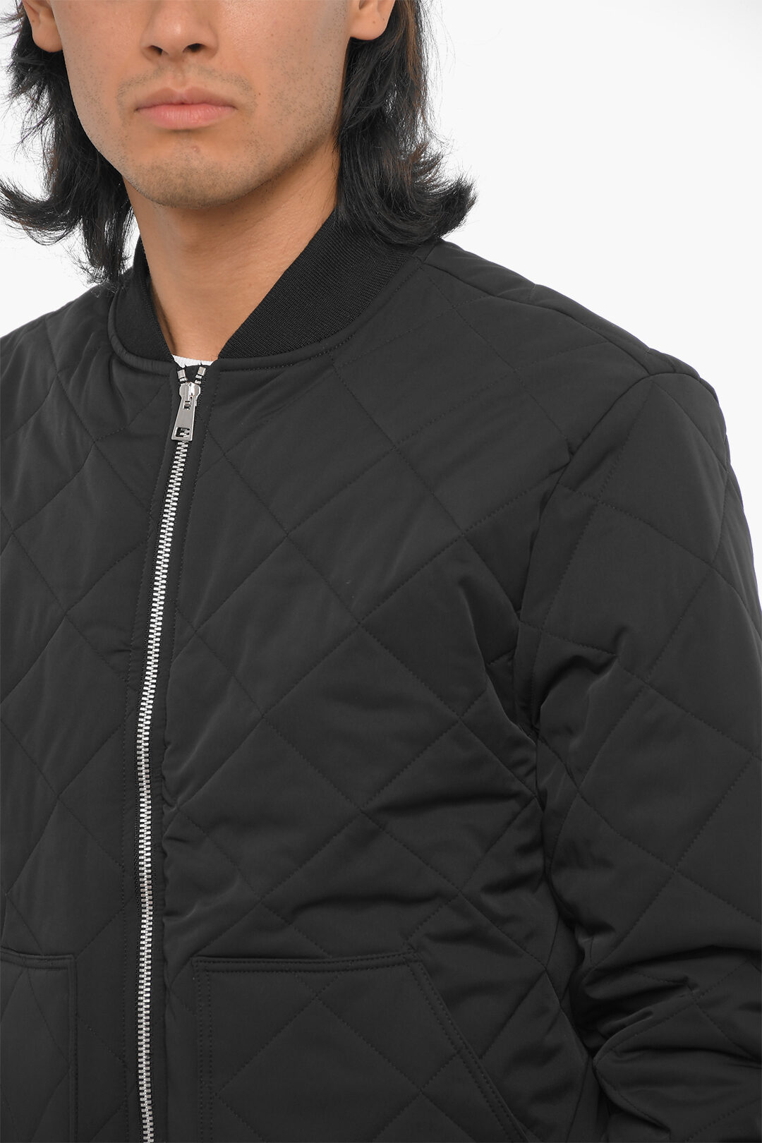 Long quilted bomber jacket best sale