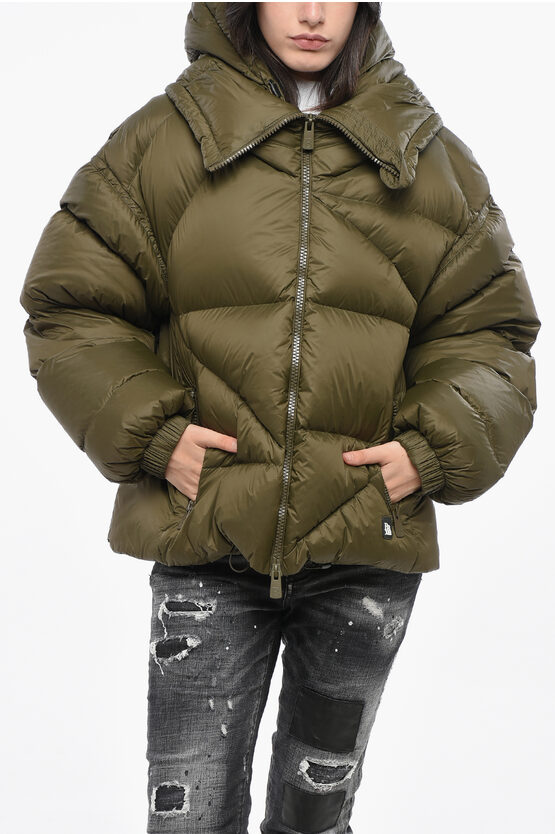 Bacon Hooded New Double Down Jacket With Front Zip In Green